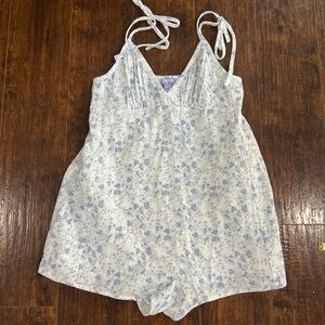 Light Blue Floral Tie-Shoulder Romper